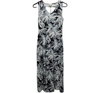Floral Sleeveless Mini Dress - Black and White
